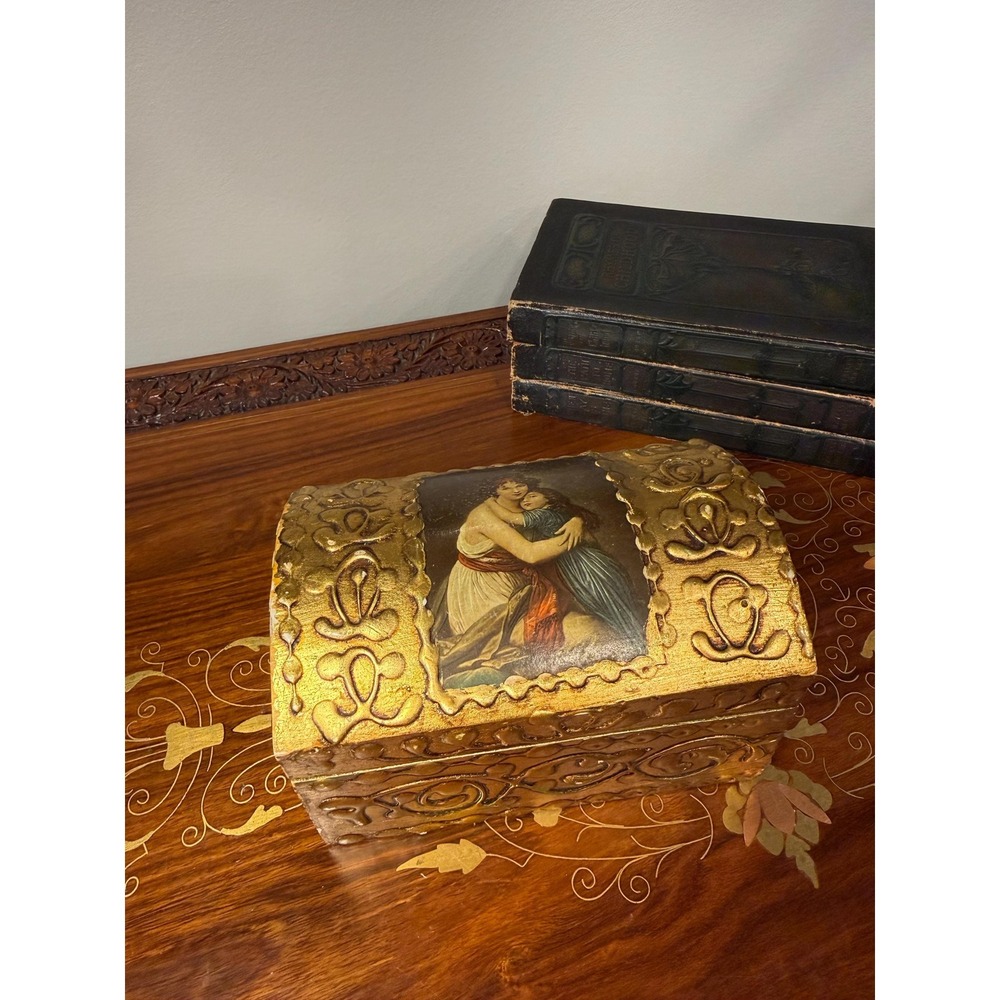 Vintage Gold Trinket Box with Mother and Child Art - Picture 5 of 17